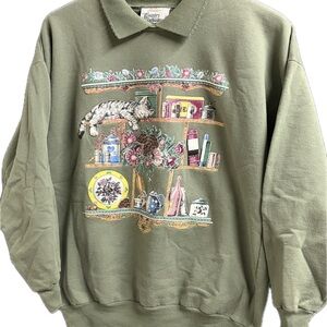 Olive Green Crewneck Sweatshirt With Collar Grandma